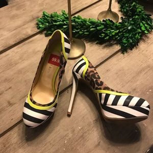 Black and White Striped Leopard Heels